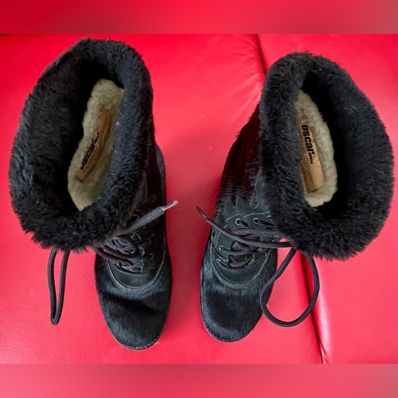 OSCAR SPORT Fur Boots WEDGE Shearling BLACK Size 38/7.5 Made in Italy - Picture 7 of 10